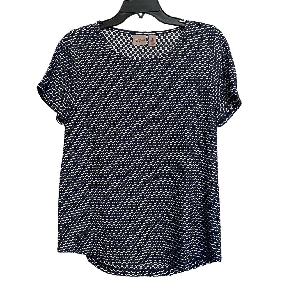 Chicos Top Nautical Waffle Weave Textured Short Sleeve Size 1 US M Pullover